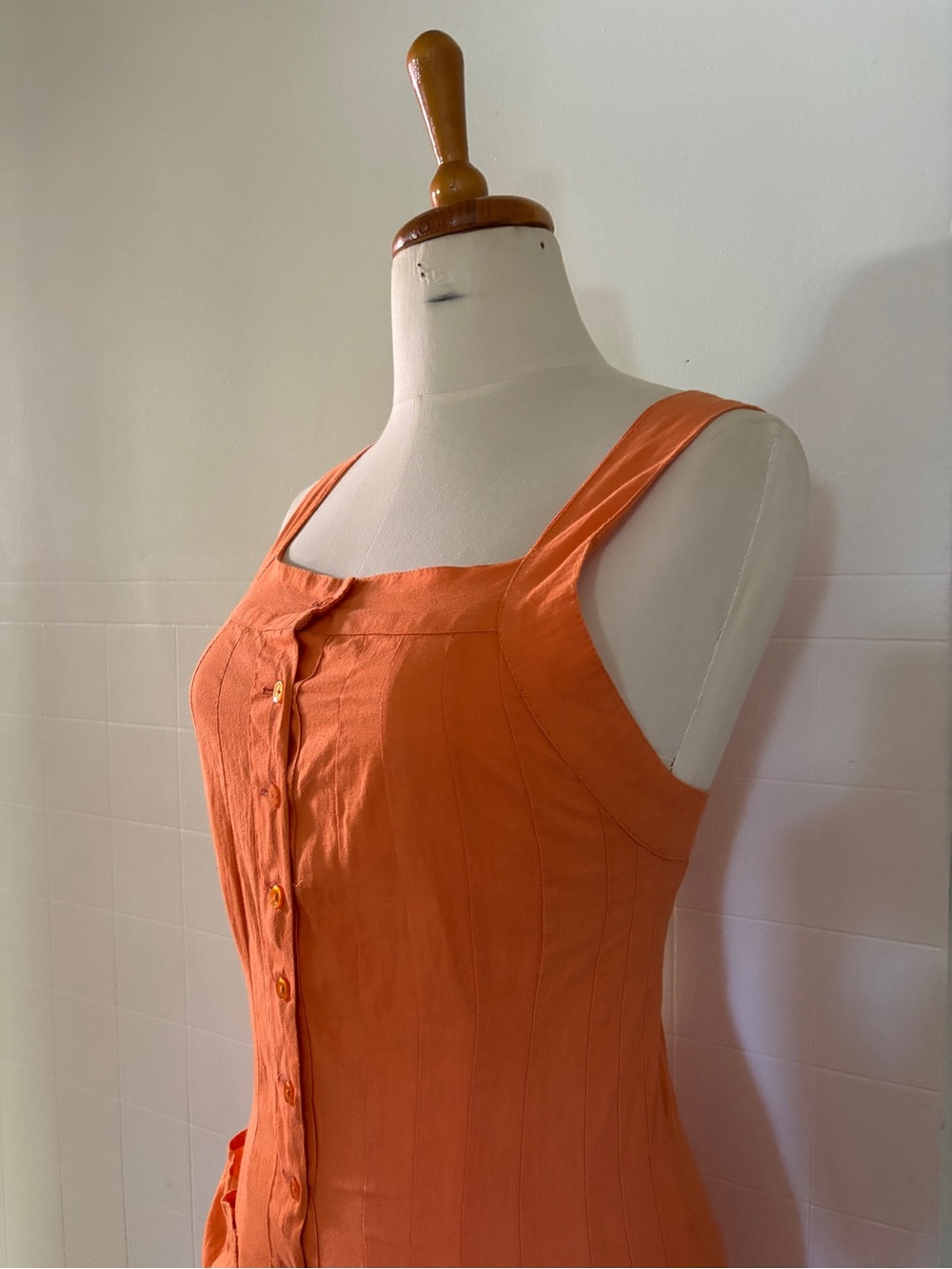 Vintage Orange Cotton Button Through Pinafore Dress